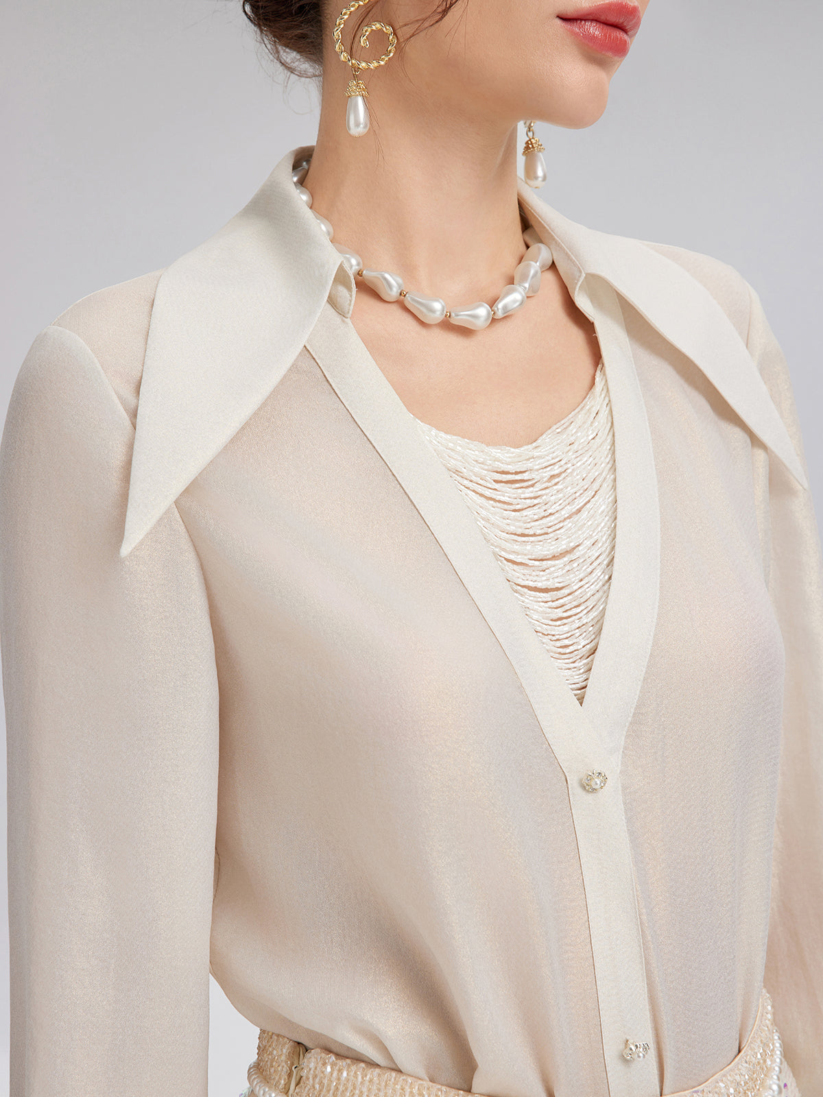 Shimmery Foil Fringe Accent Shirt