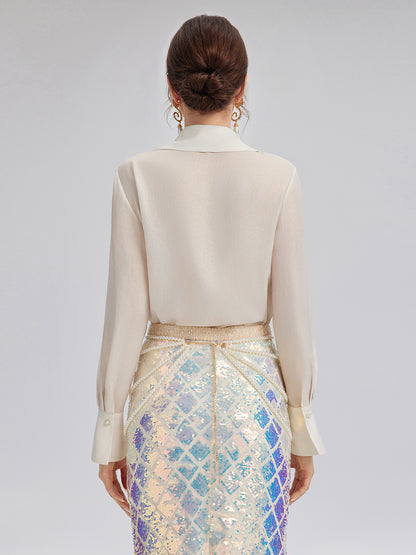 Shimmery Foil Fringe Accent Shirt