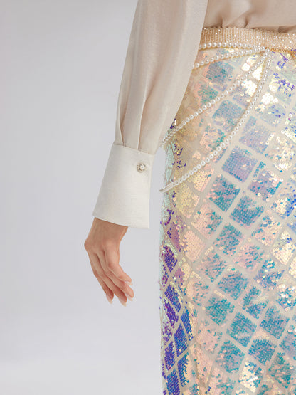 Shimmery Foil Fringe Accent Shirt