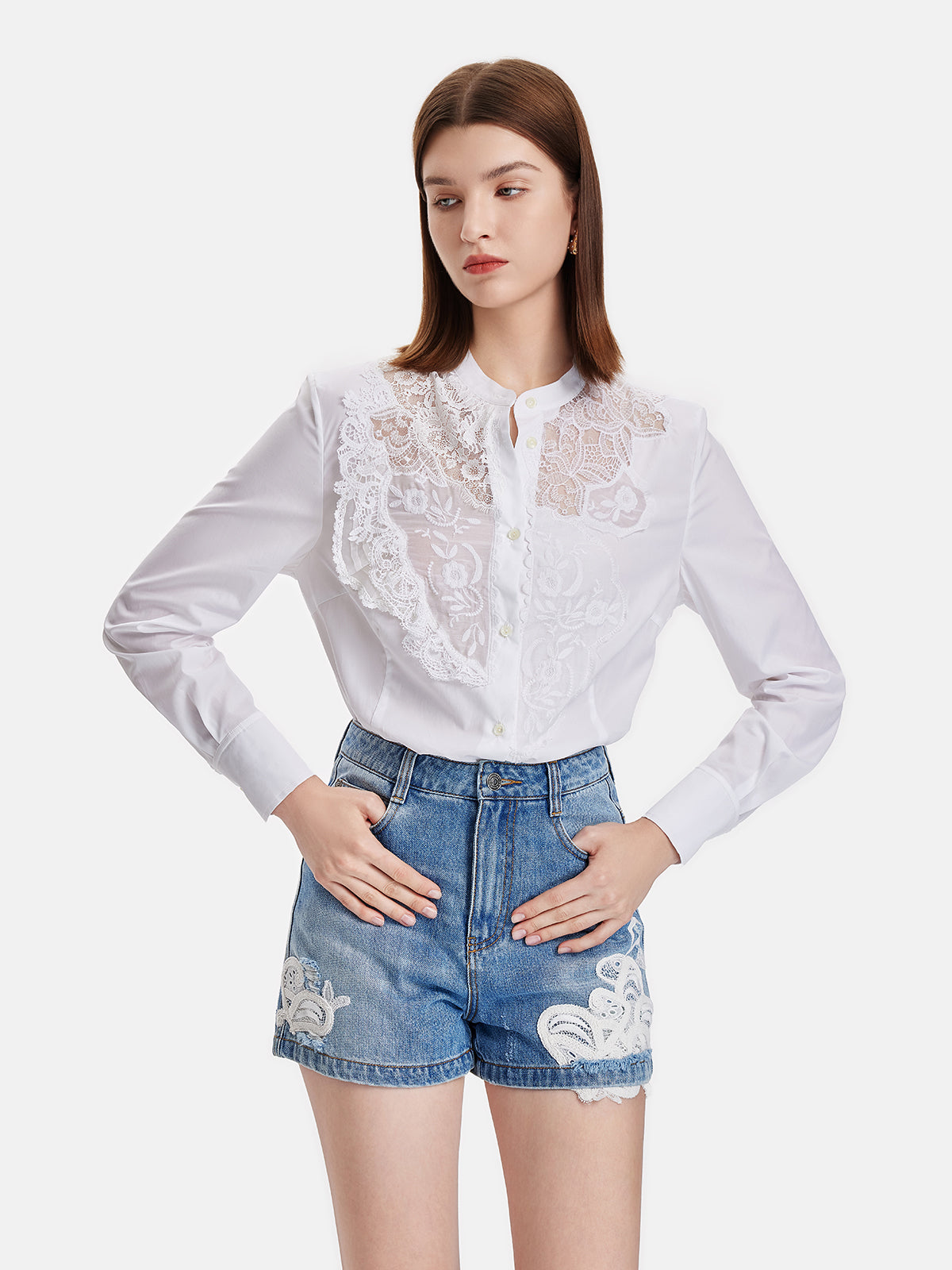 French Embroidered Denim Shorts