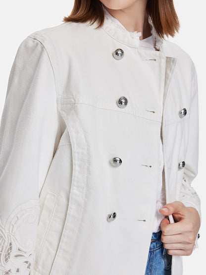 Regal Embroidered High-Collar Denim Jacket