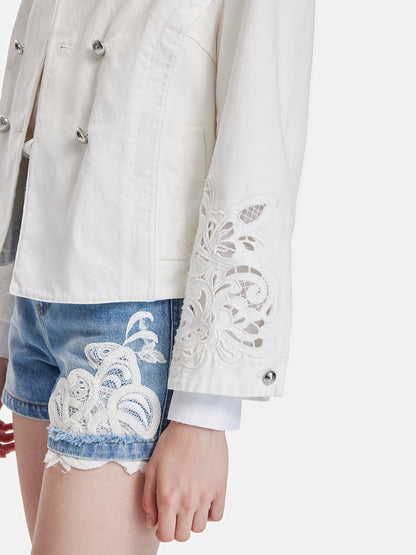 Regal Embroidered High-Collar Denim Jacket