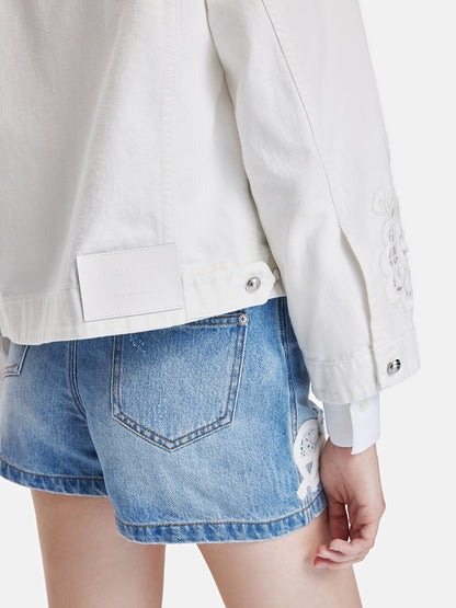 Regal Embroidered High-Collar Denim Jacket