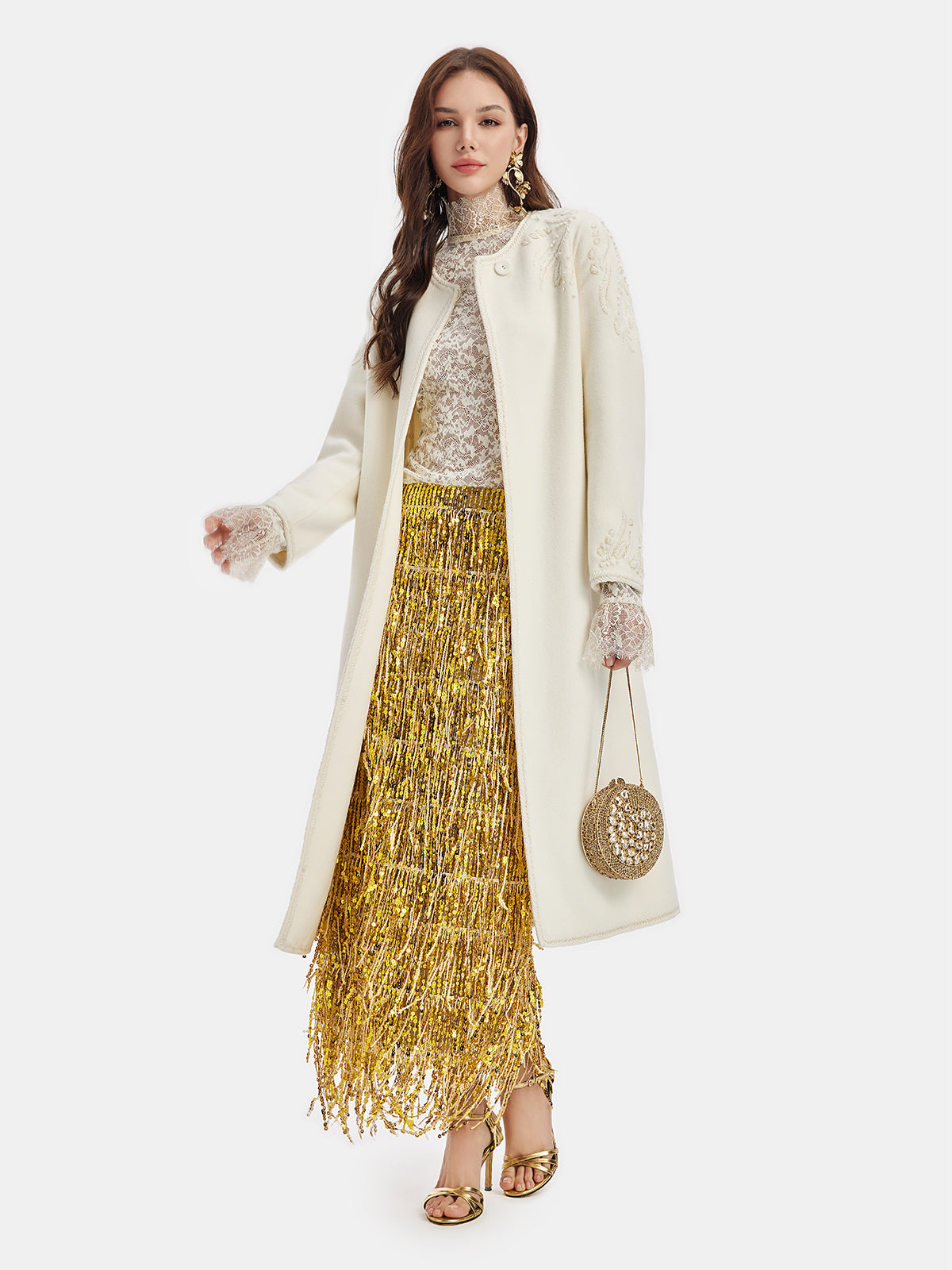 Cashmere Rope Beaded Embroidered Double-Faced Coat