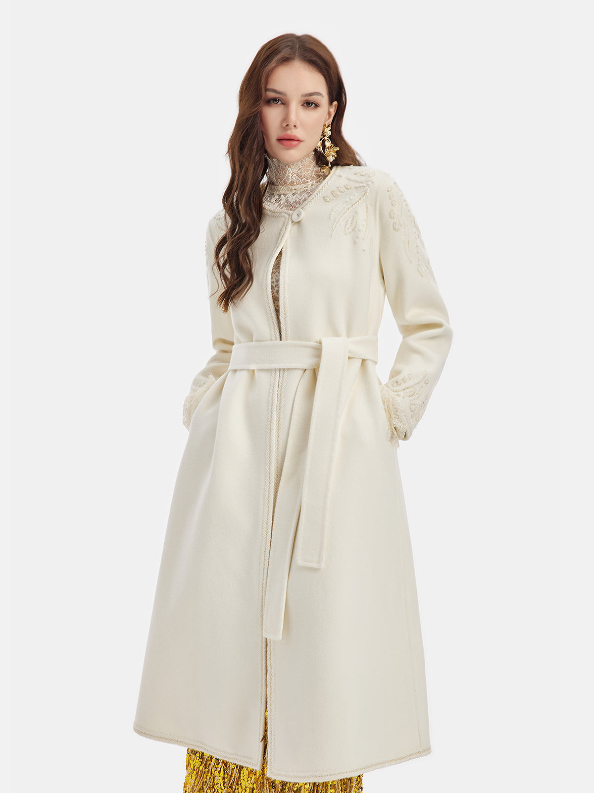 Cashmere Rope Beaded Embroidered Double-Faced Coat