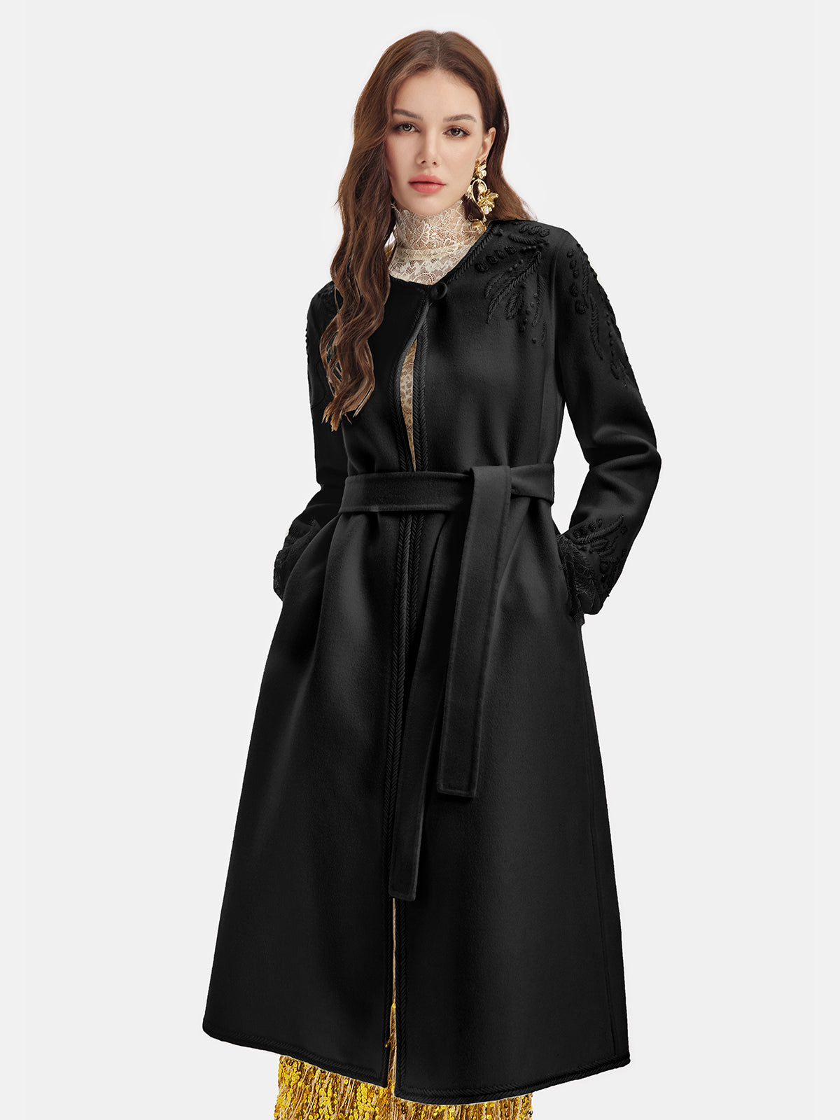 Cashmere Rope Beaded Embroidered Double-Faced Coat