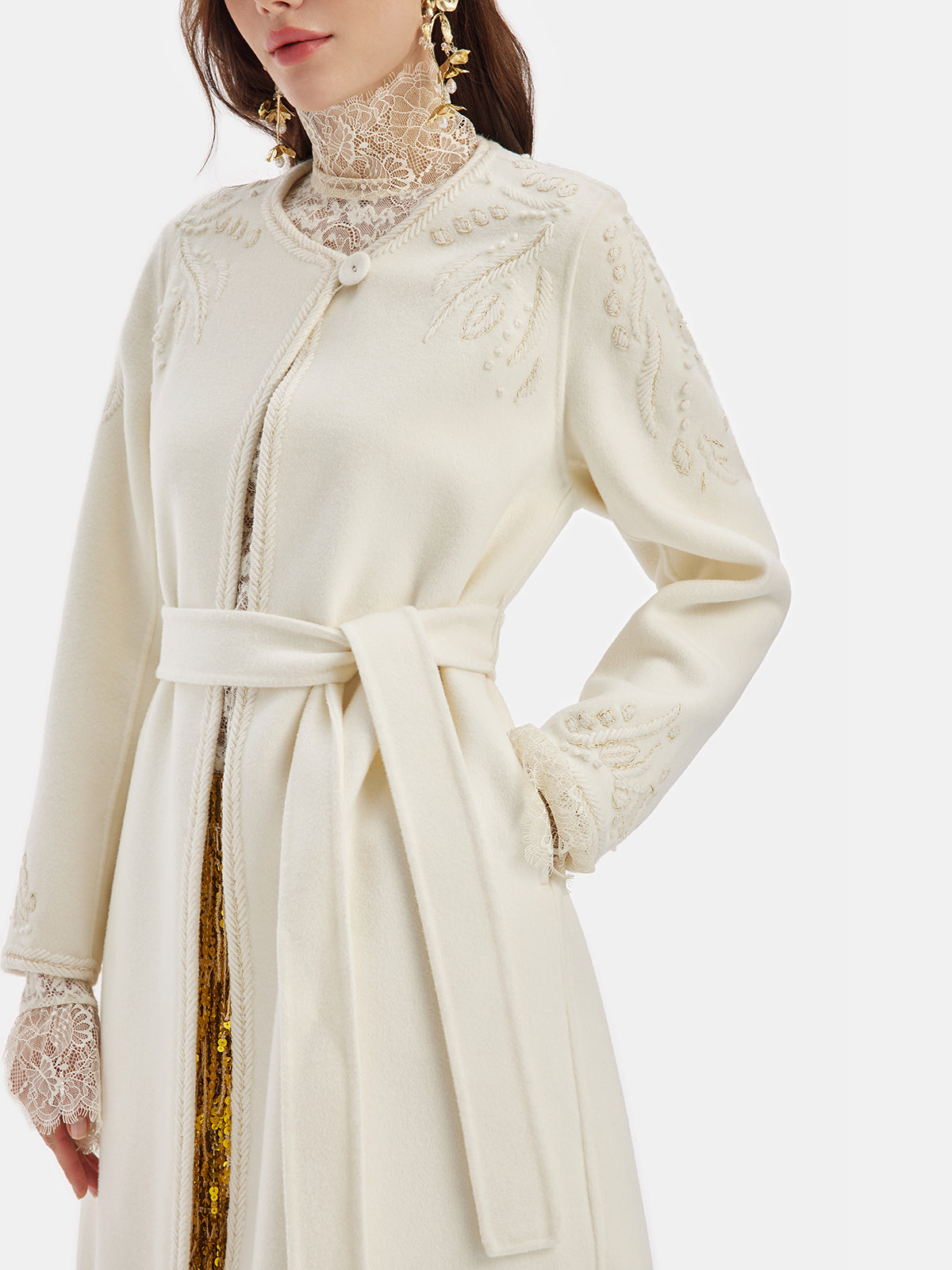 Cashmere Rope Beaded Embroidered Double-Faced Coat