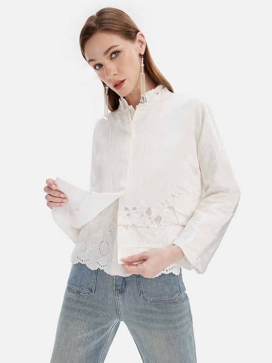 French Linen Floral Embroidery Two-pieces Blouses