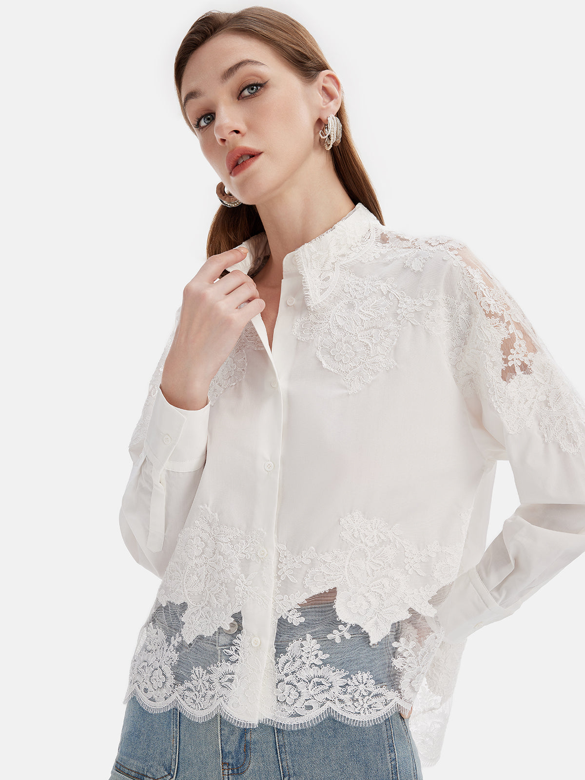 French Lace Embroidery Shirt