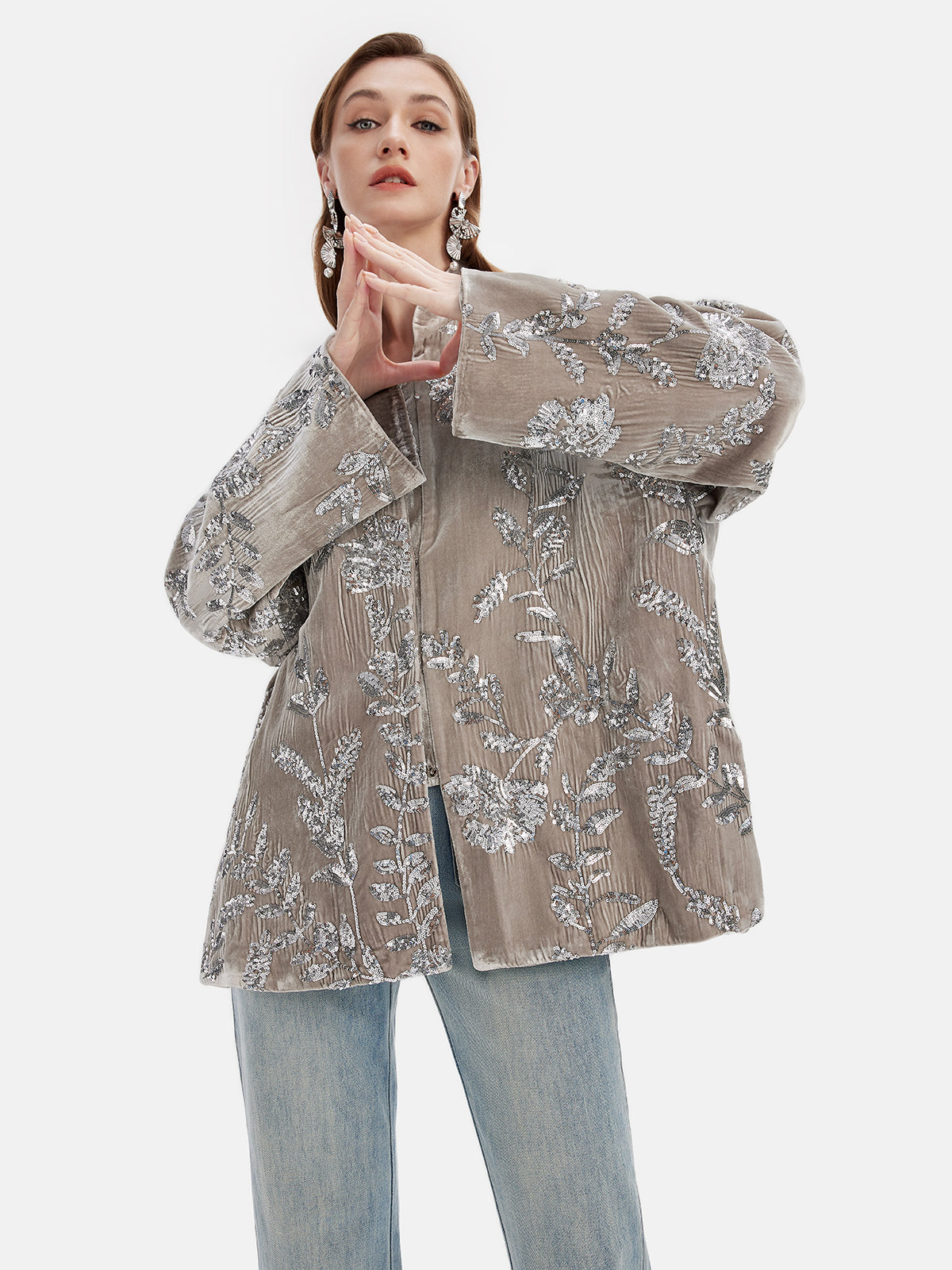 Silk Sequin Jacquard Jacket