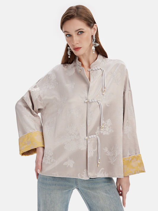 Silk Jacquard Embroidered Top