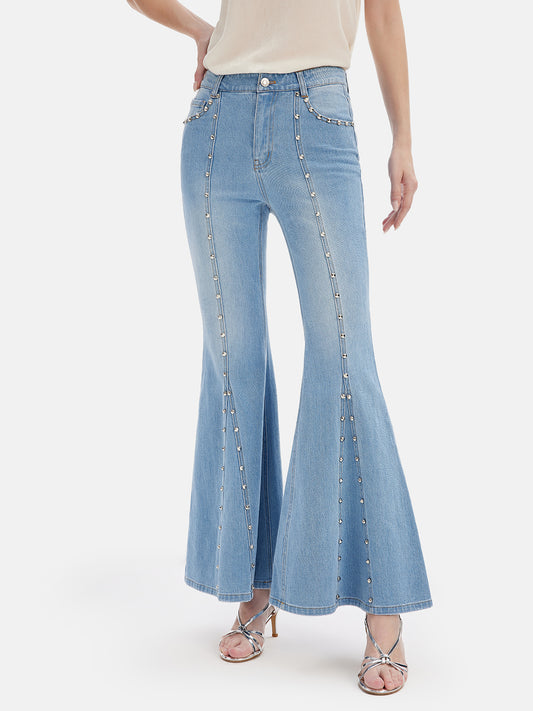 Handmade-Studded Denim Flared Pants