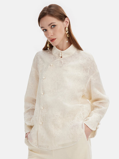 Silk Embroidered Oriental-Inspired Top