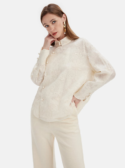 Silk Embroidered Oriental-Inspired Top