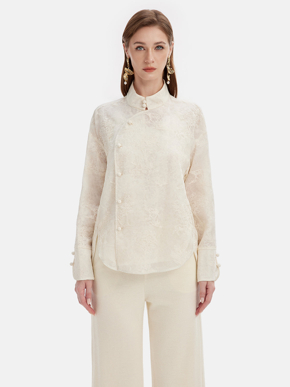 Silk Embroidered Oriental-Inspired Top