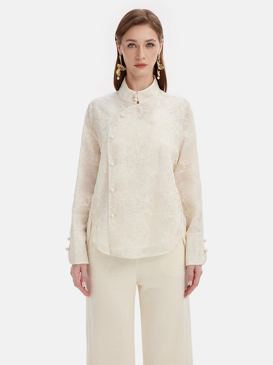 Silk Embroidered Oriental-Inspired Top