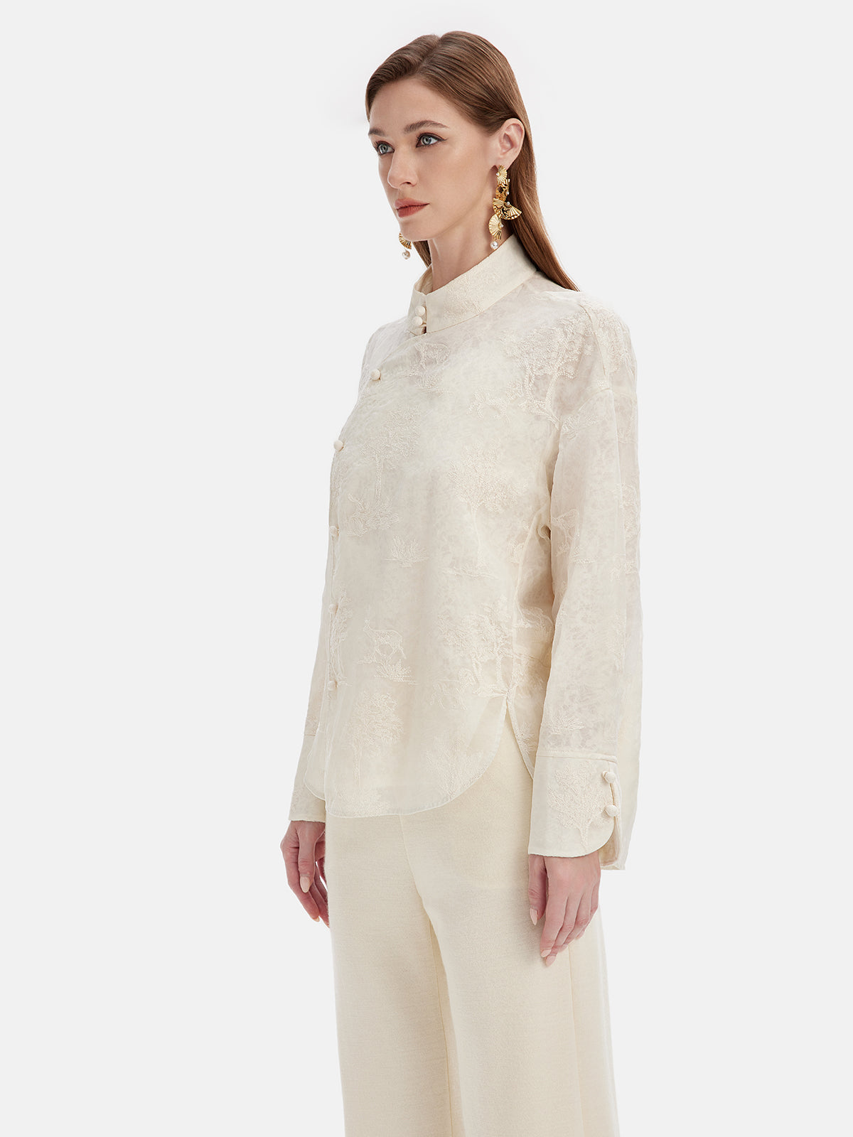 Silk Embroidered Oriental-Inspired Top