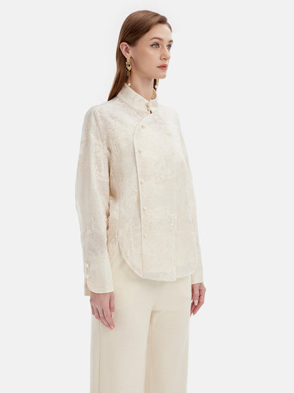 Silk Embroidered Oriental-Inspired Top