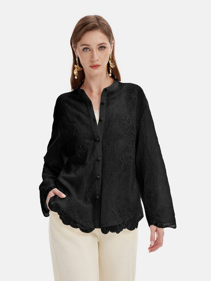 Jacquard Embroidered Double-Layer Cardigan