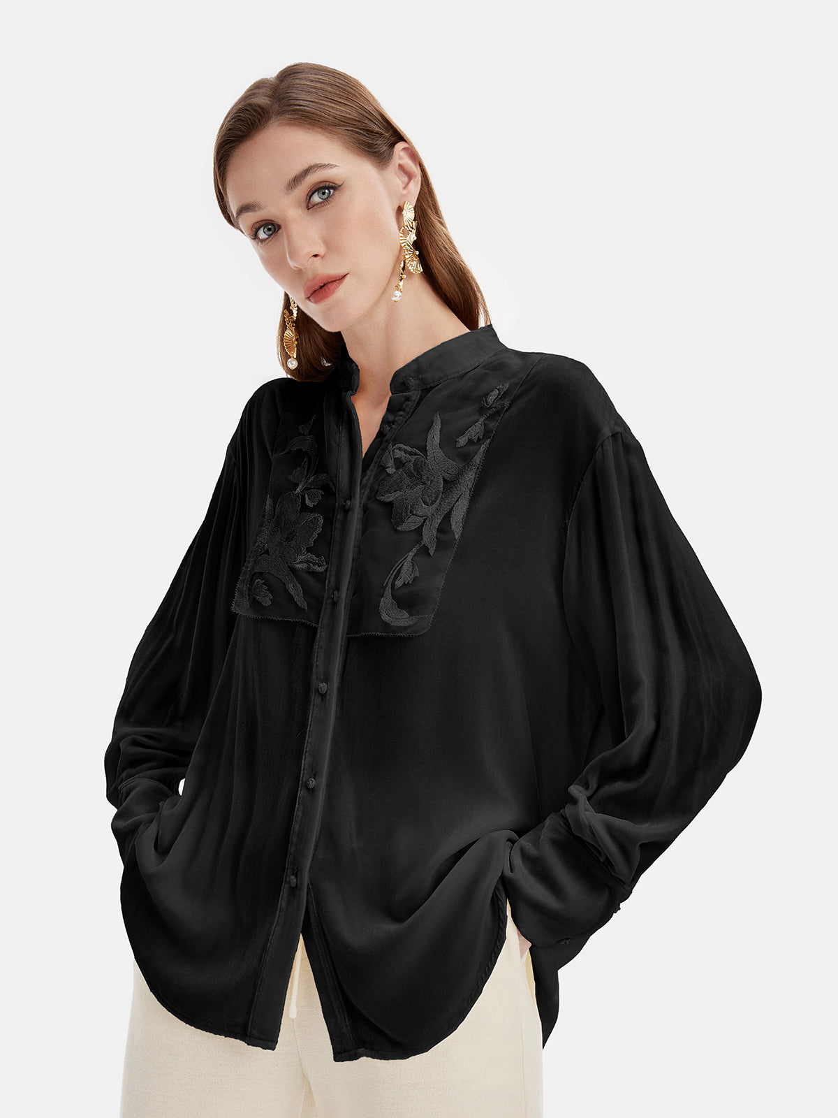 Silk Embroidered Velvet Top