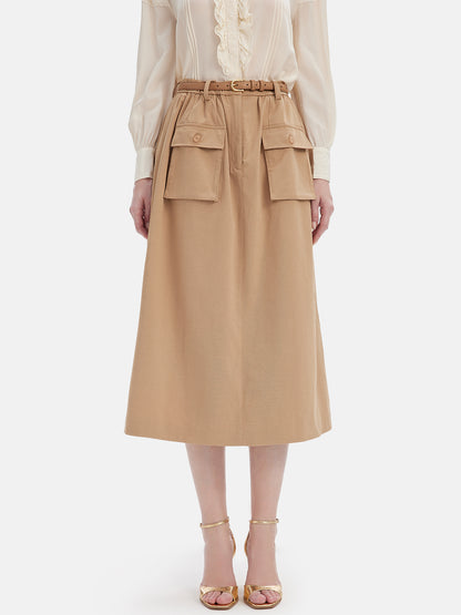 Waist-Cinched Utility Skirt（With Belt）