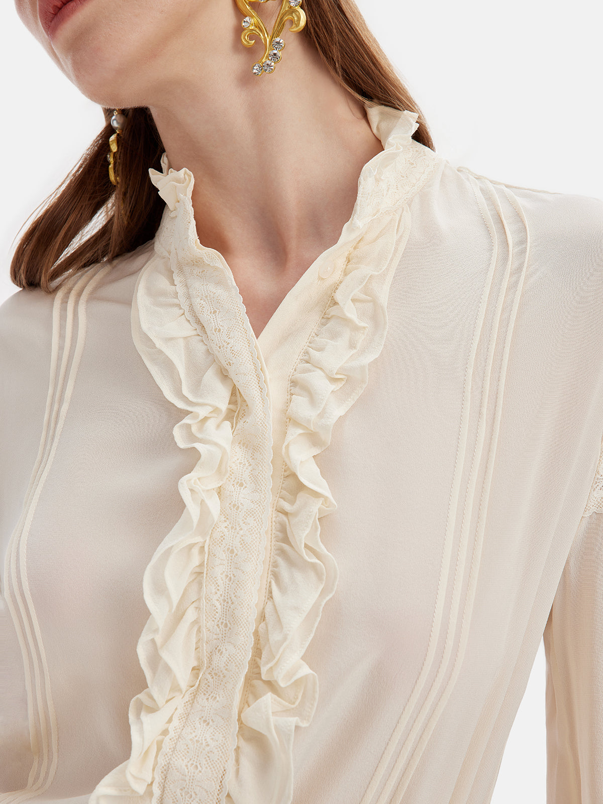 Silk Ruffle Lace Top