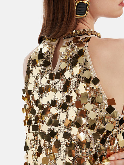 Gilded Sequin Crystal-Embellished Dress