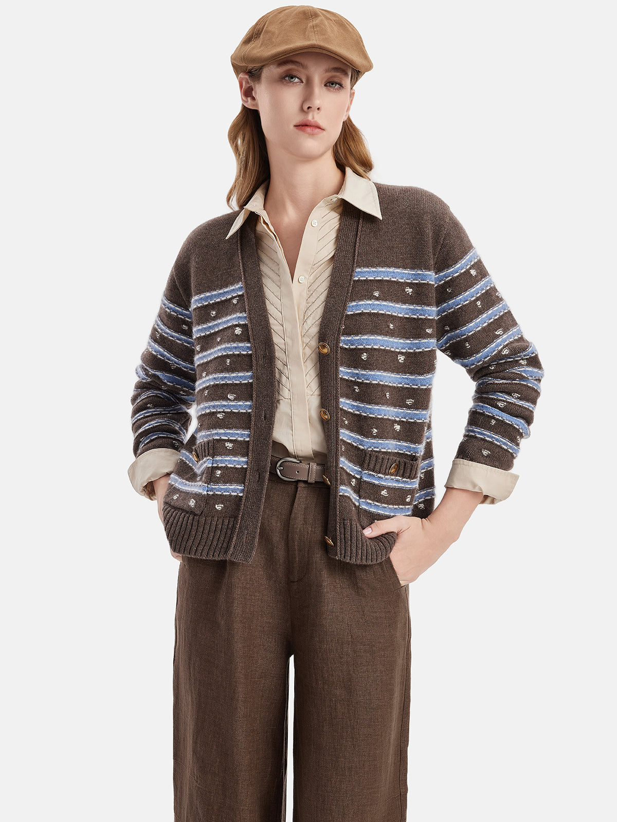 Hand-Crocheted Striped Wool Cardigan