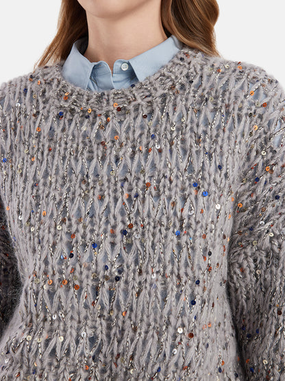 Openwork Sequin Pullover Sweater