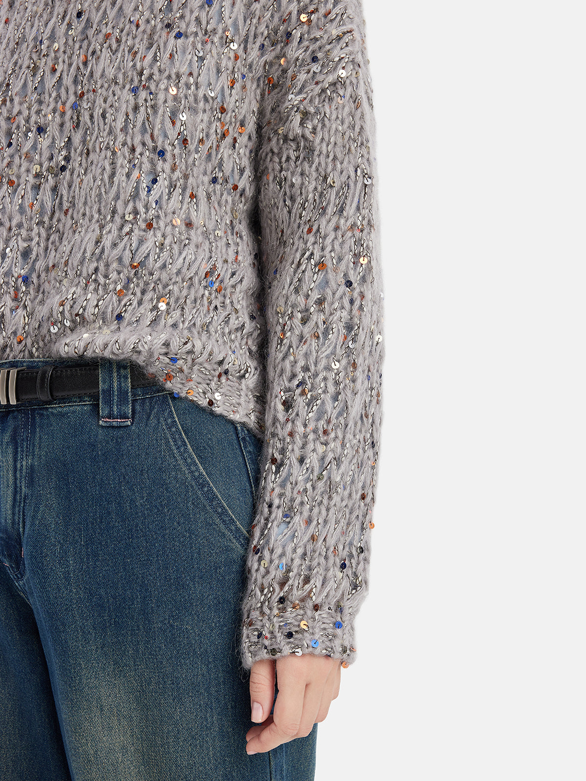 Openwork Sequin Pullover Sweater