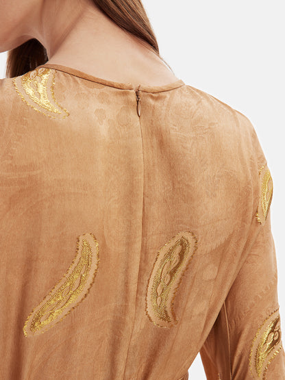 Silk Embroidered Jacquard Dress