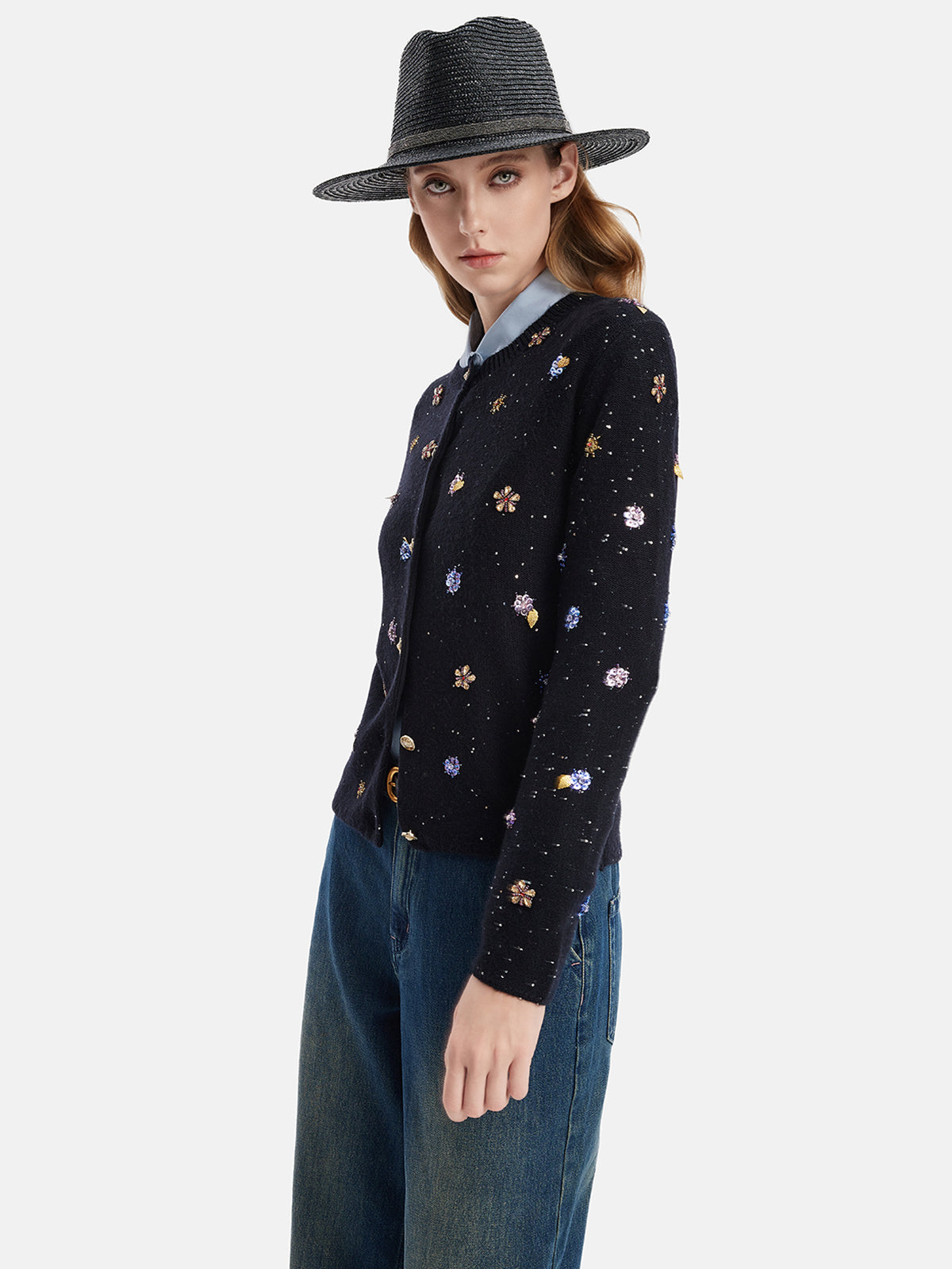 Hand-Beaded Cashmere Cardigan