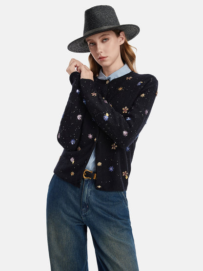 Hand-Beaded Cashmere Cardigan