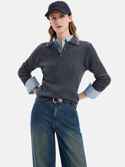 Cable Knit Cashmere Polo