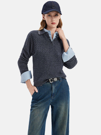 Cable Knit Cashmere Polo