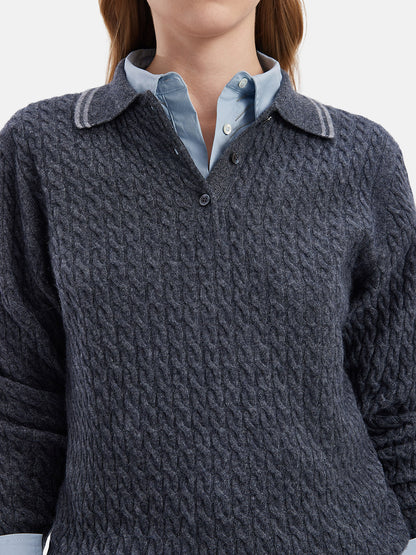 Cable Knit Cashmere Polo