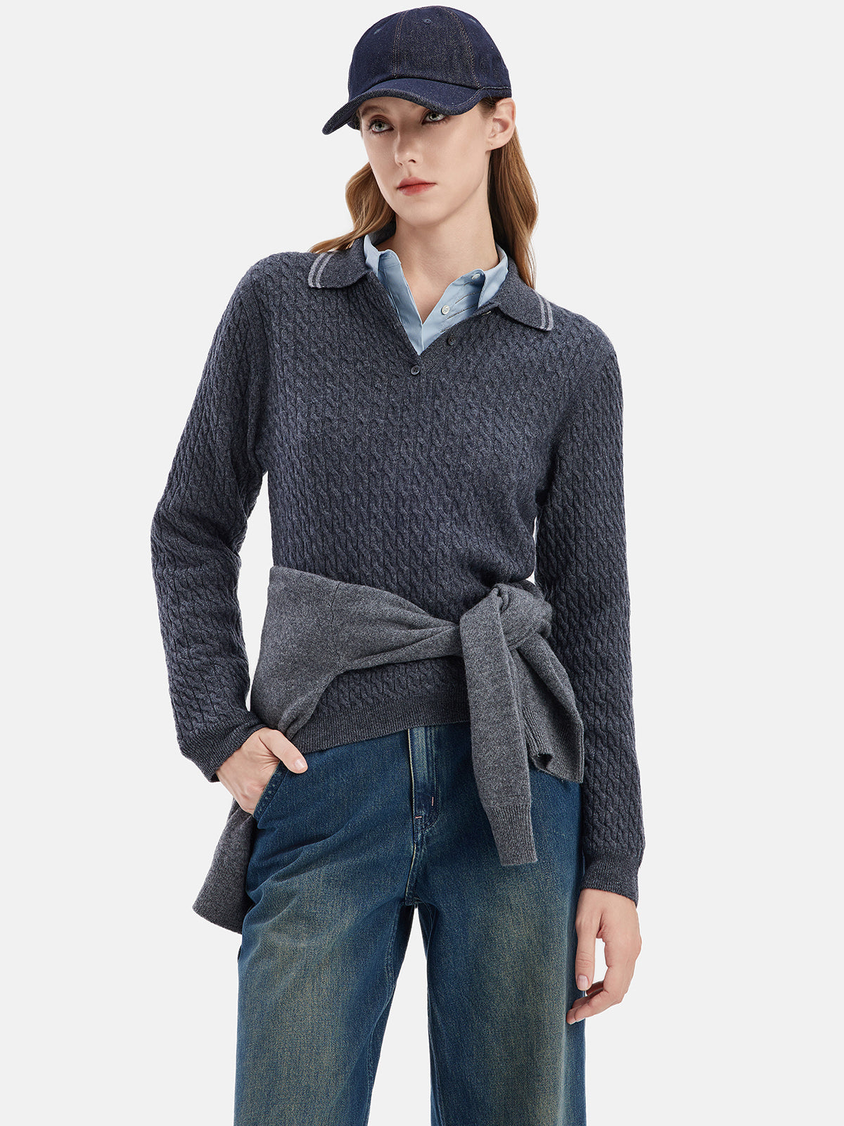 Cable Knit Cashmere Polo