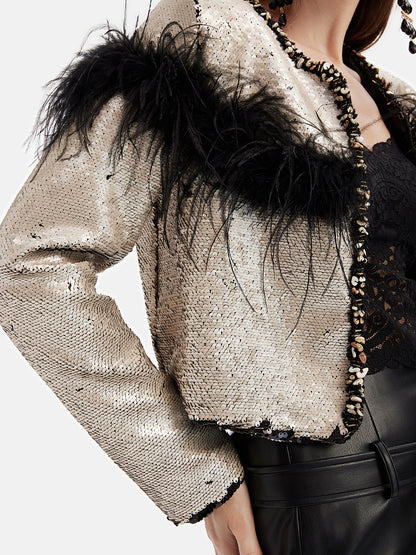 Ostrich Feather Embroidered Beaded Sequined Jacket