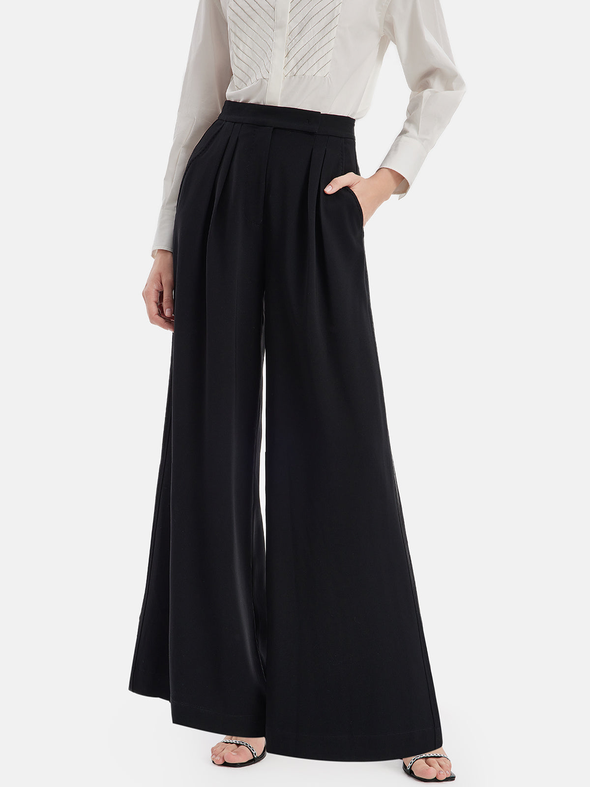 Hand-Stitched High-Waist Wide Leg Pants