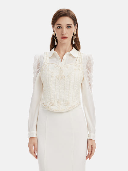 Hand-Embellished Lace Peplum Top