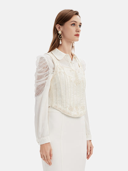 Hand-Embellished Lace Peplum Top