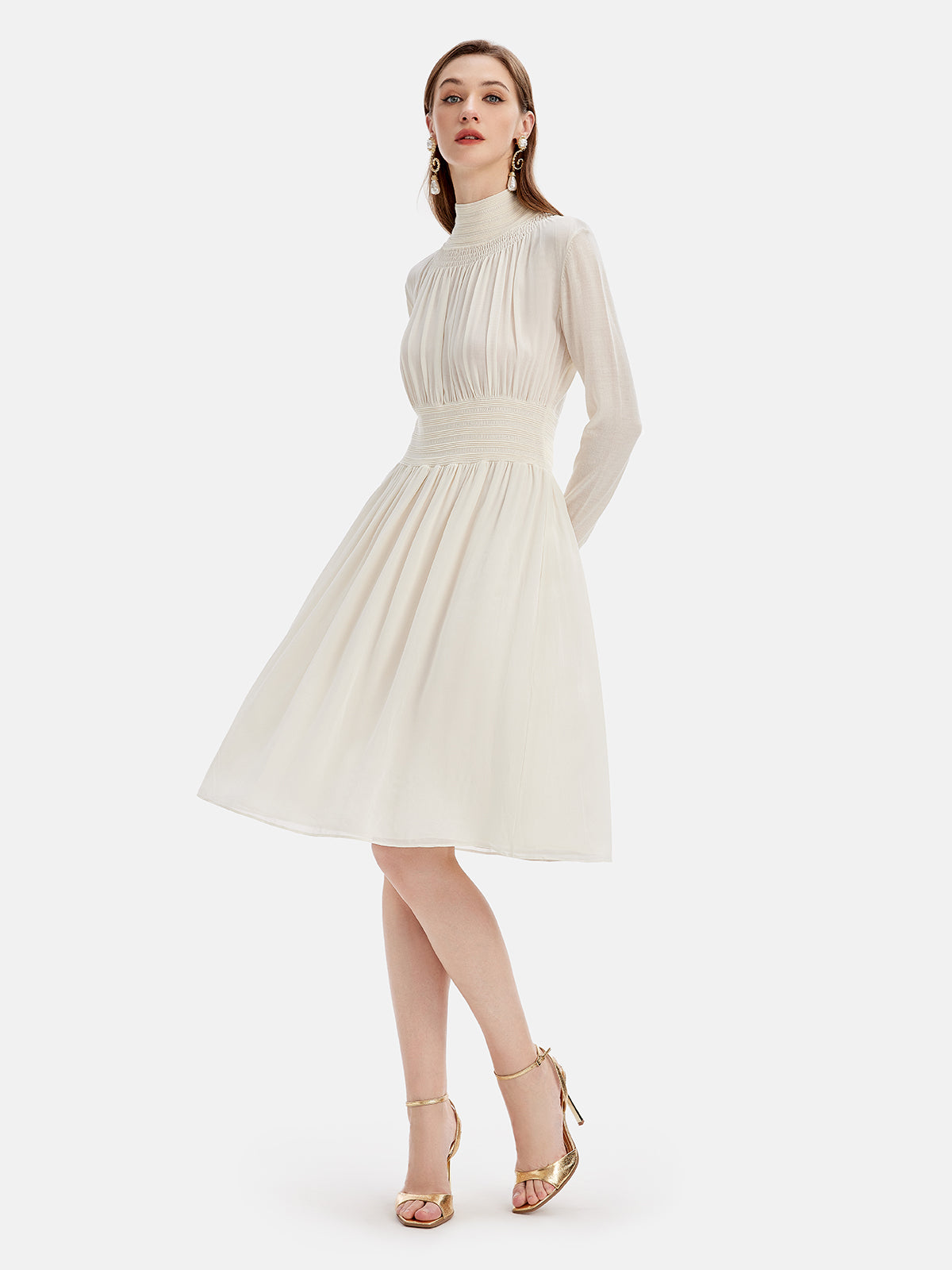 Silk-Wool Pleated Knit Dress