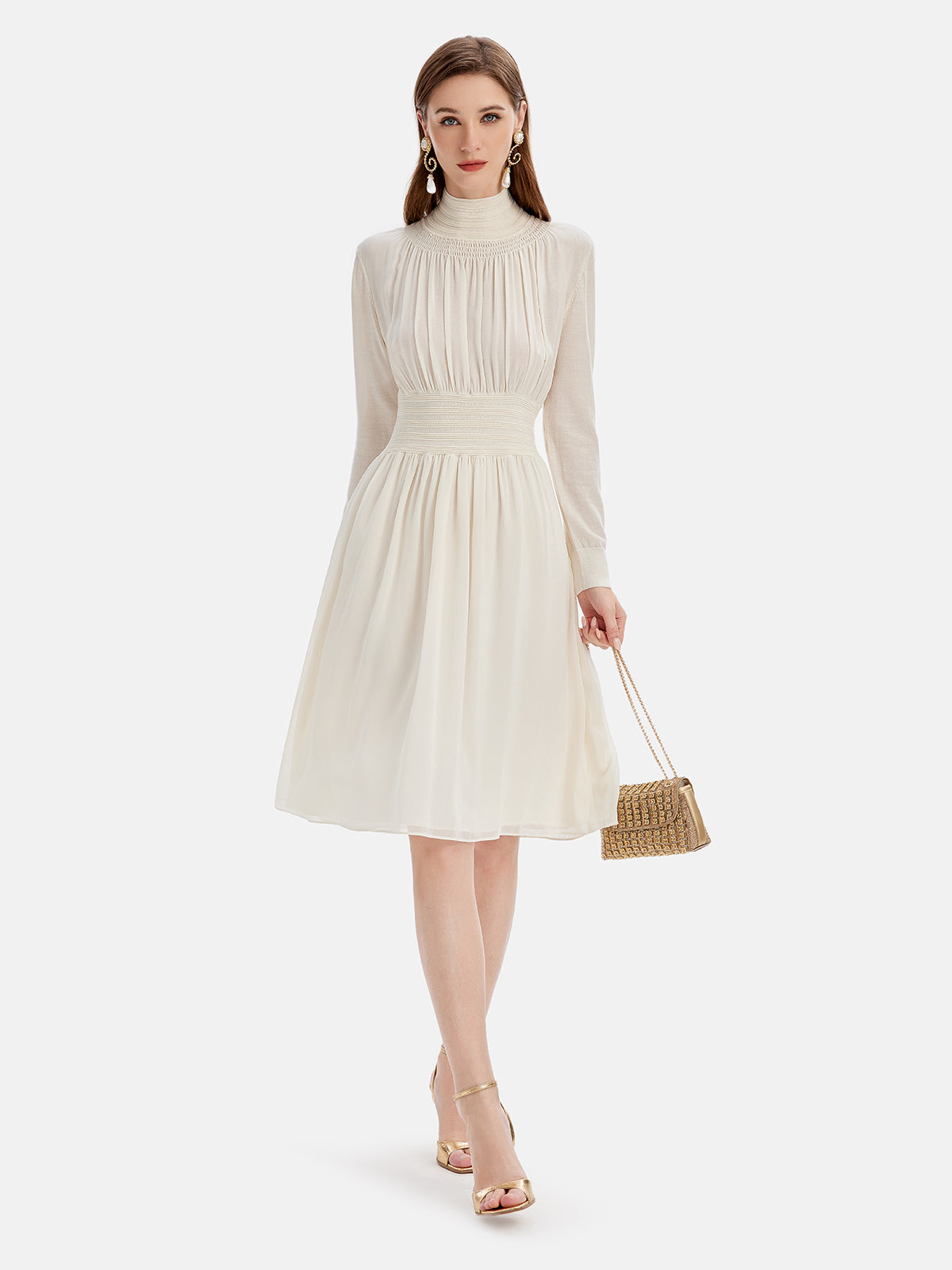 Silk-Wool Pleated Knit Dress