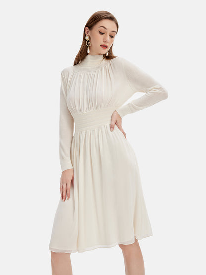 Silk-Wool Pleated Knit Dress