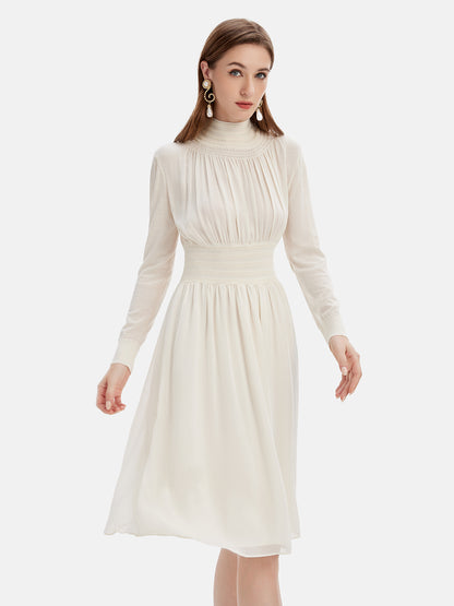 Silk-Wool Pleated Knit Dress