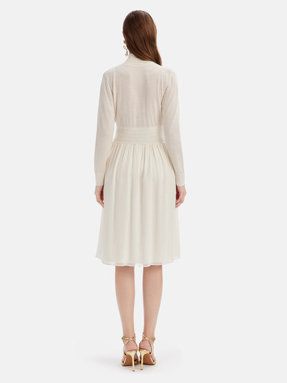 Silk-Wool Pleated Knit Dress