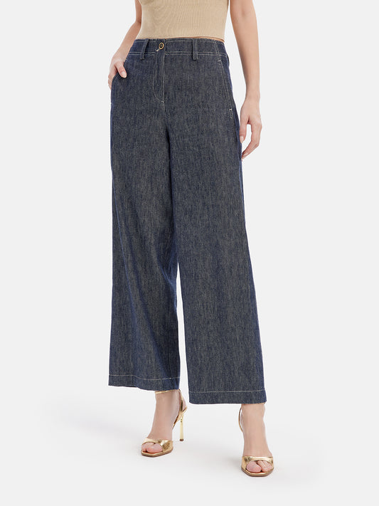 Natural Cotton Linen Denim Wide-Leg Pants