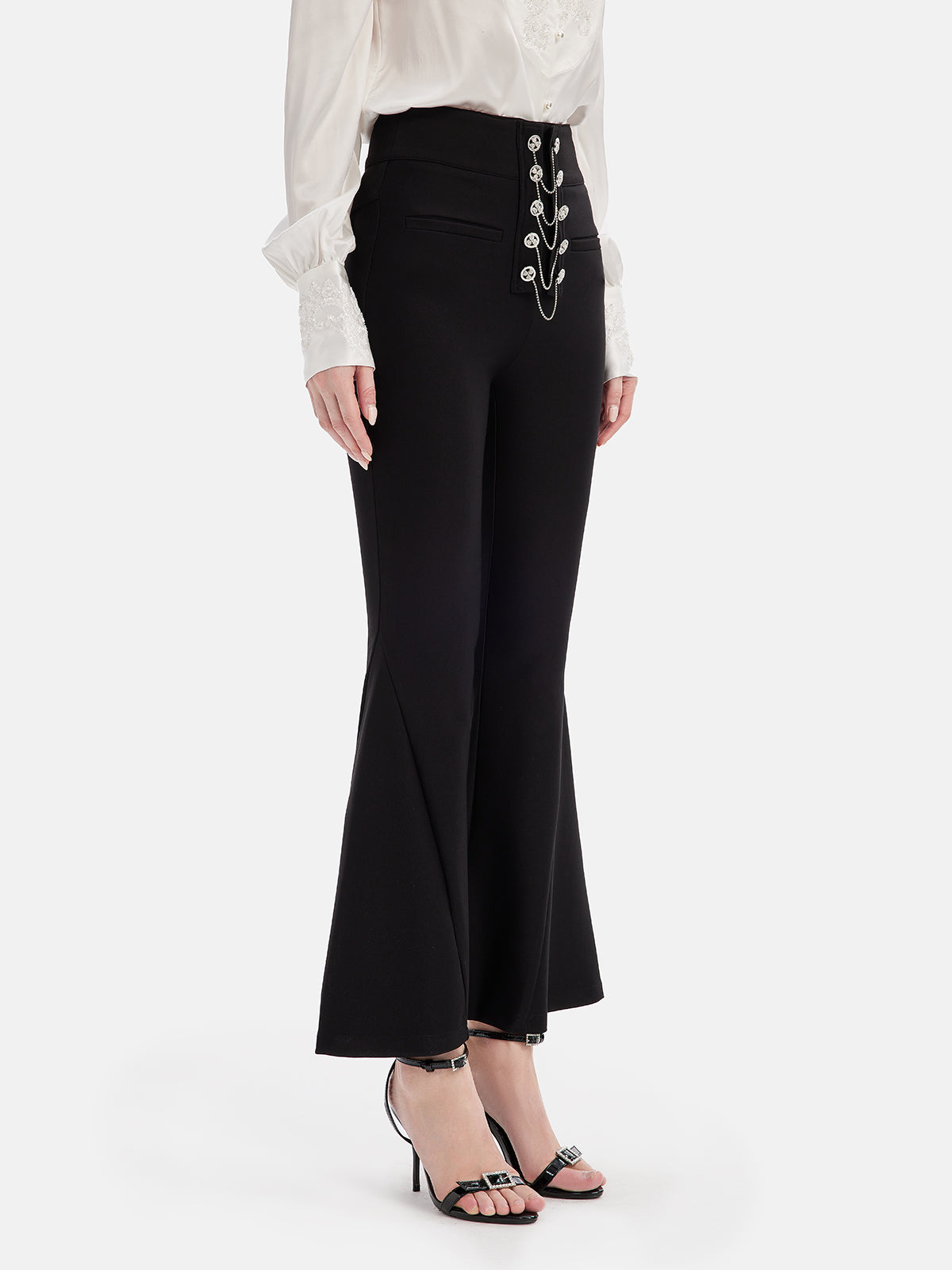 Baroque Metal Button Flare Pants