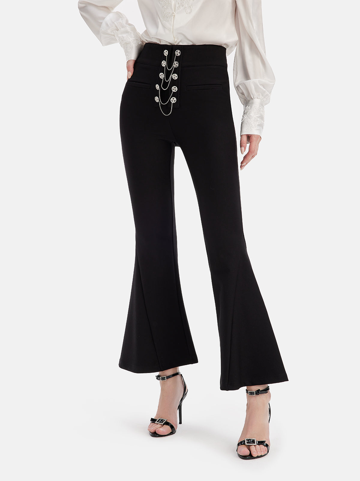 Baroque Metal Button Flare Pants