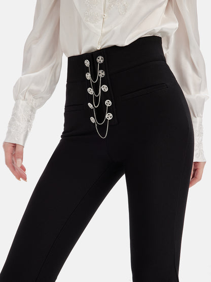 Baroque Metal Button Flare Pants